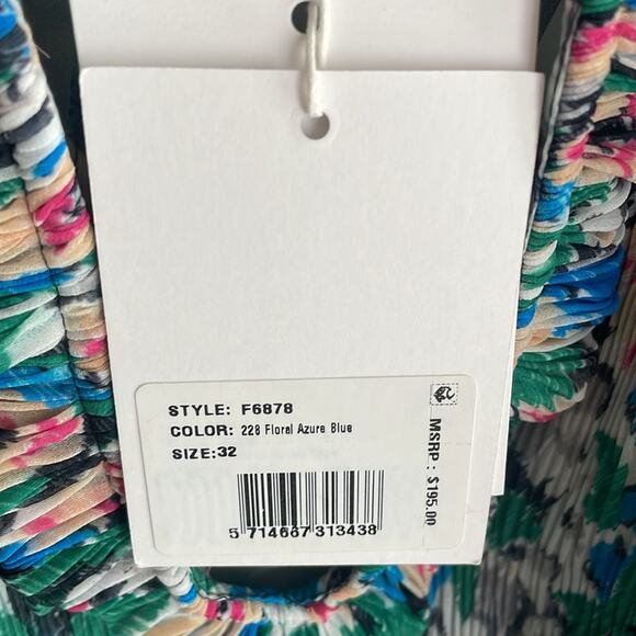 Ganni Pleated Georgette Ruffle V-Neck Blouse in Floral Azure Blue - Picture 9 of 16